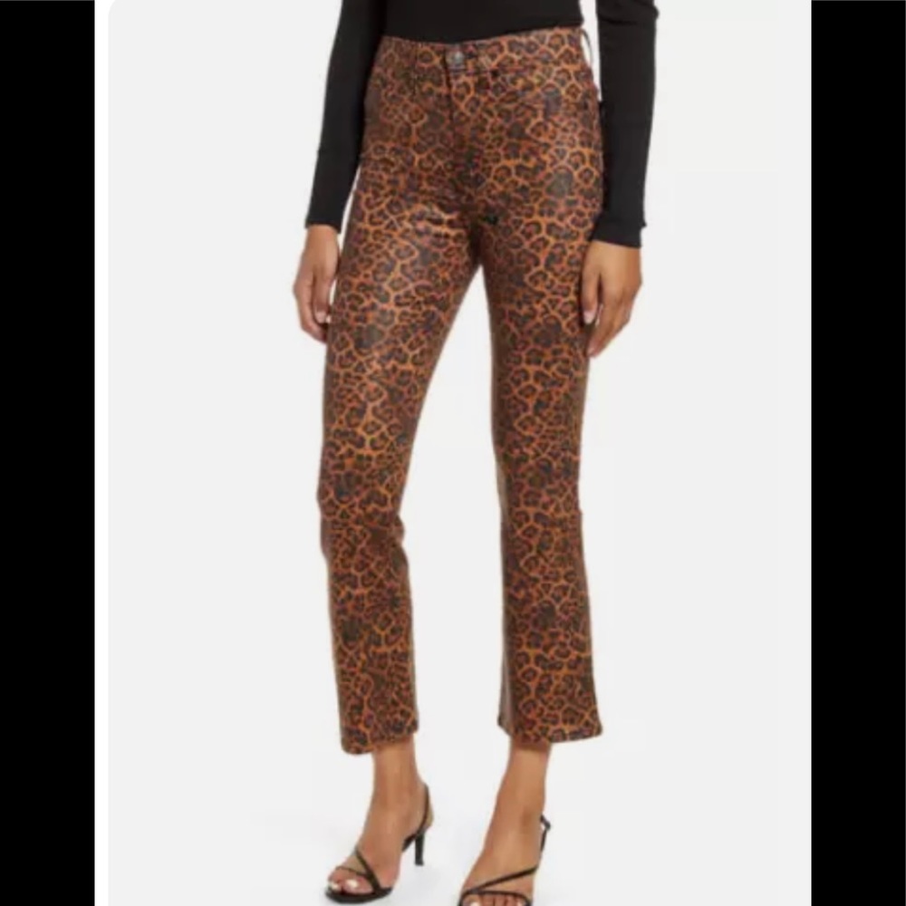 7 For All Mankind High Waist Slim Kick Flare Jeans Size 25 Womens Coated Leopard